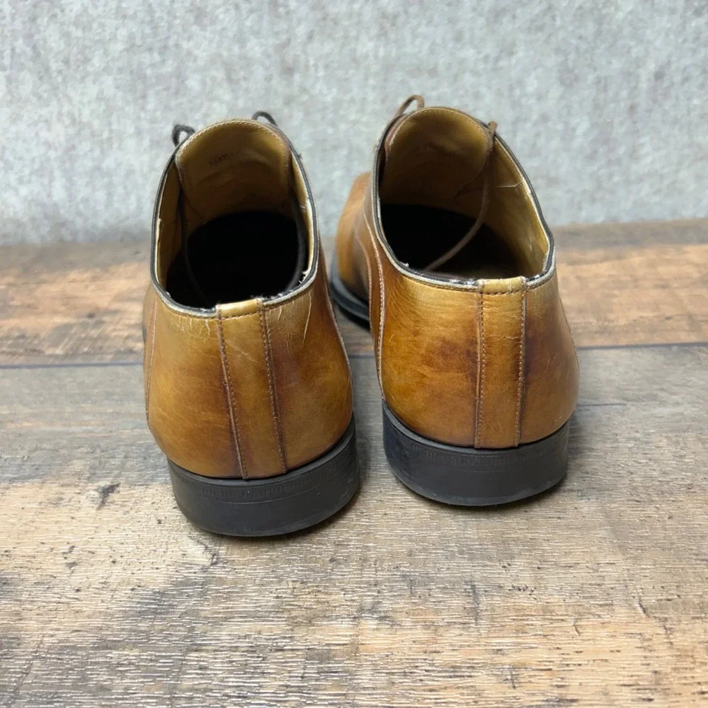 Magnanni Mens Leather‎ Oxford Dress Shoes Brogue Size 8.5 Saffron Brown